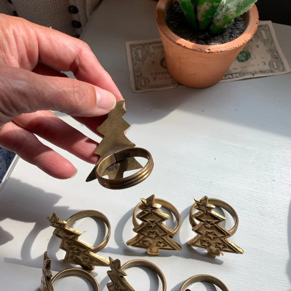 Vintage Brass Christmas Tree Napkin Rings